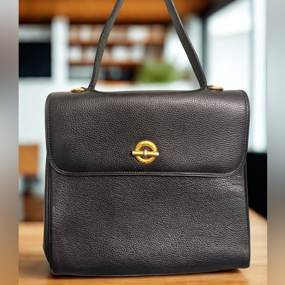 CELINE Black Leather 2 Way Handbag (with Strap) • VERY GOOD Condition